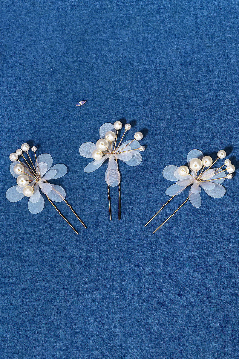Laden Sie das Bild in den Galerie-Viewer, Perle Dreiteilige handgemachte Blume Braut Haarspange