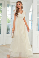 Laden Sie das Bild in den Galerie-Viewer, Aprikose Spitze langes Hochzeitsgastkleid mit Schleife