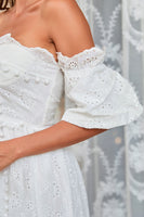 Laden Sie das Bild in den Galerie-Viewer, Schulterfreies weißes Freizeitkleid