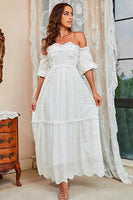 Laden Sie das Bild in den Galerie-Viewer, Schulterfreies weißes Freizeitkleid