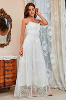 Laden Sie das Bild in den Galerie-Viewer, Weißes Spaghettiträger A Linie Ballkleid