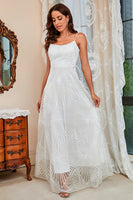 Laden Sie das Bild in den Galerie-Viewer, Weißes Spaghettiträger A Linie Ballkleid