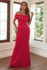 Laden Sie das Bild in den Galerie-Viewer, Schulterfreies rote Scheide langes formelles Kleid