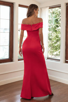 Schulterfreies rote Scheide langes formelles Kleid