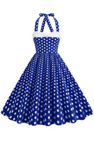 Laden Sie das Bild in den Galerie-Viewer, Rotes Neckholder Polka-Dots Rockabilly Kleid