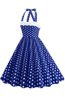 Laden Sie das Bild in den Galerie-Viewer, Rotes Neckholder Polka-Dots Rockabilly Kleid