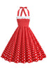 Laden Sie das Bild in den Galerie-Viewer, Rotes Neckholder Polka-Dots Rockabilly Kleid