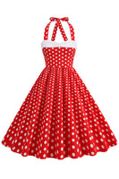 Laden Sie das Bild in den Galerie-Viewer, Rotes Neckholder Polka-Dots Rockabilly Kleid