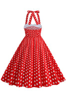 Laden Sie das Bild in den Galerie-Viewer, Rotes Neckholder Polka-Dots Rockabilly Kleid