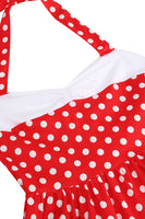 Laden Sie das Bild in den Galerie-Viewer, Rotes Neckholder Polka-Dots Rockabilly Kleid