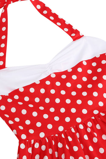 Rotes Neckholder Polka-Dots Rockabilly Kleid