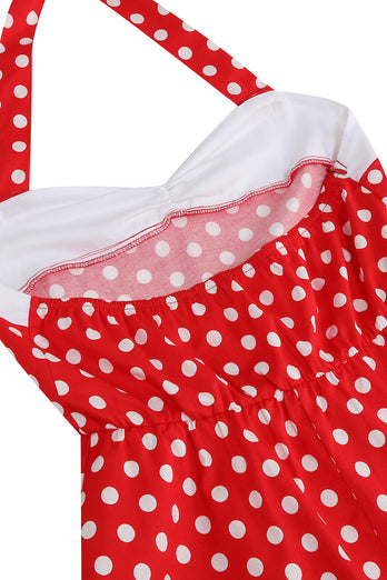 Rotes Neckholder Polka-Dots Rockabilly Kleid