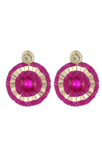 Legierung Strass Fuchsia Runde Ohrringe