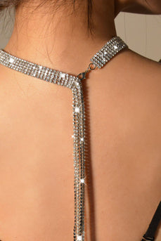 Funkelnde silberne Halskette mit langem Kristallkragen