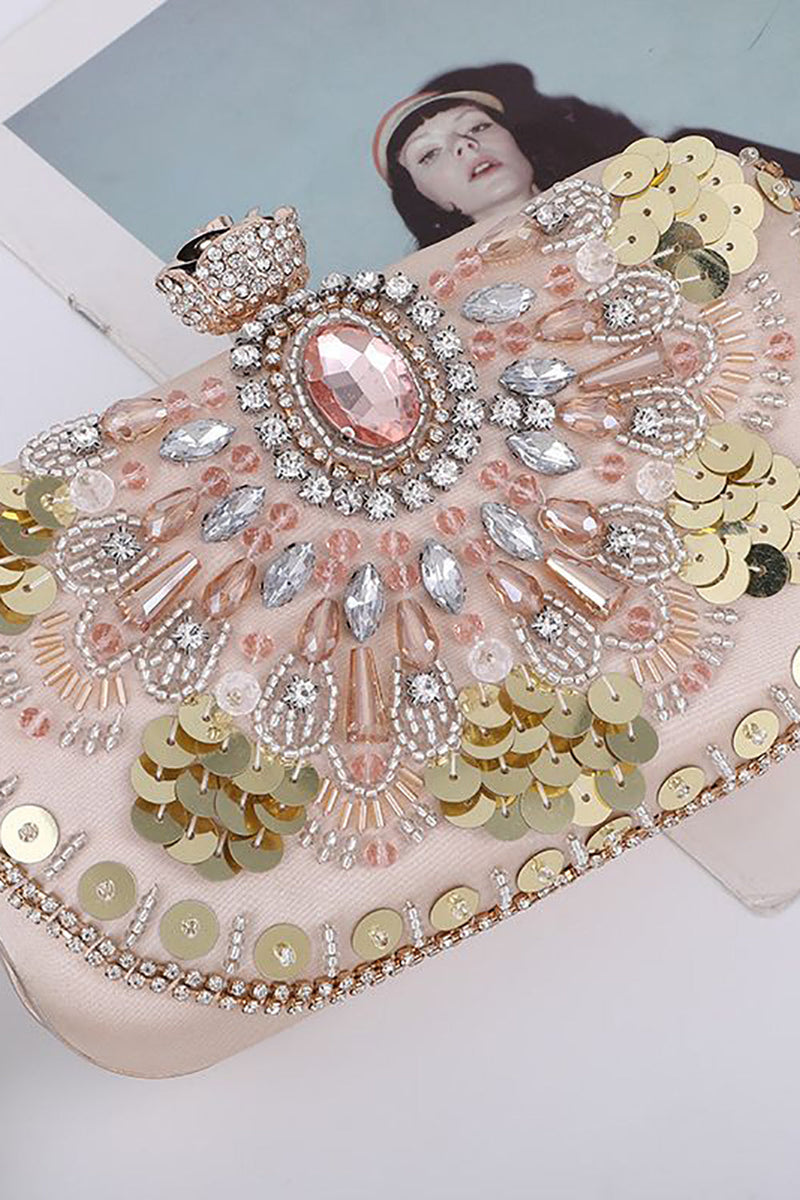 Laden Sie das Bild in den Galerie-Viewer, Glitzernde Pailletten Blush Abendparty Handtasche mit Perlen