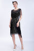 Laden Sie das Bild in den Galerie-Viewer, Schwarzes Glitzer pailletten Flapper Kleid mit Fransen
