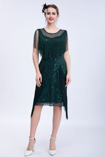 Schwarzes Glitzer pailletten Flapper Kleid mit Fransen