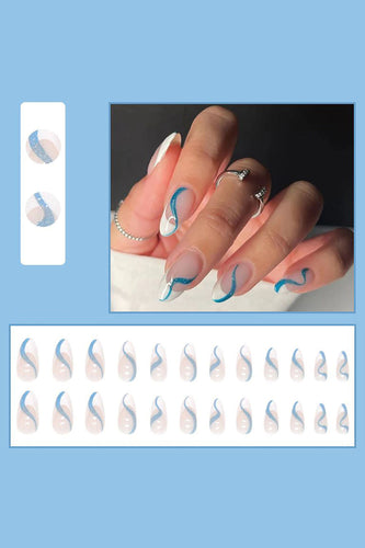 24 Stück Blau Press On Nails Transparenter Falscher Nagel