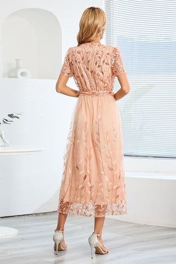 A-Linie Blush Casual Kleid mit kurzen Ärmeln