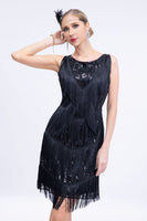 Laden Sie das Bild in den Galerie-Viewer, Schwarze Pailletten Gatsby Fransen Charleston Kleid