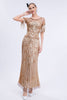Laden Sie das Bild in den Galerie-Viewer, Langes Champagner Perlen Gatsby Kleid mit Fransen