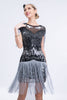 Laden Sie das Bild in den Galerie-Viewer, Schwarz Grau Pailletten 20er Gatsby Fransen Flapper Kleid
