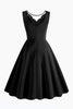 Laden Sie das Bild in den Galerie-Viewer, Schwarzes ärmelloses A-Linie 1950er Jahre Kleid mit Spitze