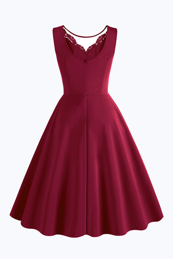 Schwarzes ärmelloses A-Linie 1950er Jahre Kleid mit Spitze