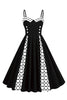 Laden Sie das Bild in den Galerie-Viewer, Polka Dots Schwarz ärmelloses Swing 1950er Jahre Kleid