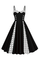 Laden Sie das Bild in den Galerie-Viewer, Polka Dots Schwarz ärmelloses Swing 1950er Jahre Kleid