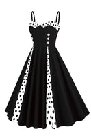 Laden Sie das Bild in den Galerie-Viewer, Polka Dots Schwarz ärmelloses Swing 1950er Jahre Kleid