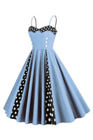Laden Sie das Bild in den Galerie-Viewer, Polka Dots Schwarz ärmelloses Swing 1950er Jahre Kleid