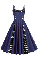 Laden Sie das Bild in den Galerie-Viewer, Polka Dots Schwarz ärmelloses Swing 1950er Jahre Kleid