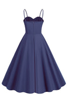 Laden Sie das Bild in den Galerie-Viewer, Polka Dots Schwarz ärmelloses Swing 1950er Jahre Kleid