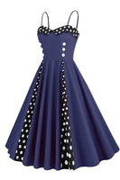 Laden Sie das Bild in den Galerie-Viewer, Polka Dots Schwarz ärmelloses Swing 1950er Jahre Kleid