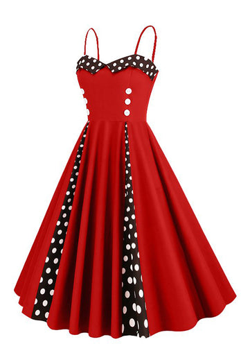 Polka Dots Schwarz ärmelloses Swing 1950er Jahre Kleid