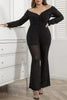 Laden Sie das Bild in den Galerie-Viewer, Schwarze schulterfreie Jumpsuits in großen Größen mit langen Ärmeln