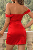Laden Sie das Bild in den Galerie-Viewer, Schulterfreies rotes kurzes Partykleid mit Rüschen