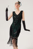 Laden Sie das Bild in den Galerie-Viewer, Glitzerndes schwarzes Flapper Kleid mit Fransen