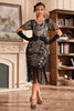 Laden Sie das Bild in den Galerie-Viewer, Dunkelgrünes V-Ausschnitt Fransen Gatsby Kleid aus den 1920er Jahren mit Pailletten