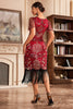 Laden Sie das Bild in den Galerie-Viewer, Rotes Pailletten Gatsby Kleid mit V-Ausschnitt und Fransen aus den 1920er Jahren