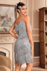 Laden Sie das Bild in den Galerie-Viewer, Graue Spaghettiträger Fransen 20er Great Gatsby Kleid