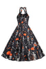 Laden Sie das Bild in den Galerie-Viewer, Halloween Schwarzes Neckholder Kürbis Kleid aus den 1950er Jahren
