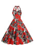 Laden Sie das Bild in den Galerie-Viewer, Halloween Schwarzes Neckholder Kürbis Kleid aus den 1950er Jahren