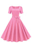 Laden Sie das Bild in den Galerie-Viewer, Rosa Polka Dots Kurzärmeliges Kleid aus den 1950er Jahren