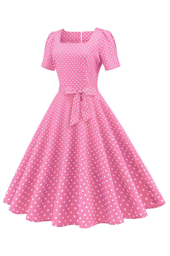 Rosa Polka Dots Kurzärmeliges Kleid aus den 1950er Jahren