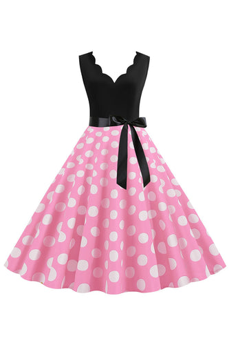 Rosa Polka Dots ärmelloses Vintage Kleid aus den 1950er Jahren