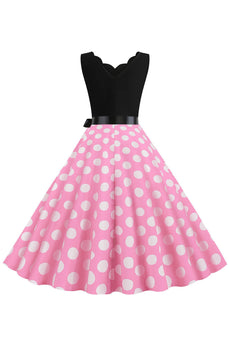 Rosa Polka Dots ärmelloses Vintage Kleid aus den 1950er Jahren