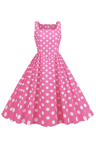 Polka Dots Rosa ärmelloses Kleid aus den 1950er Jahren