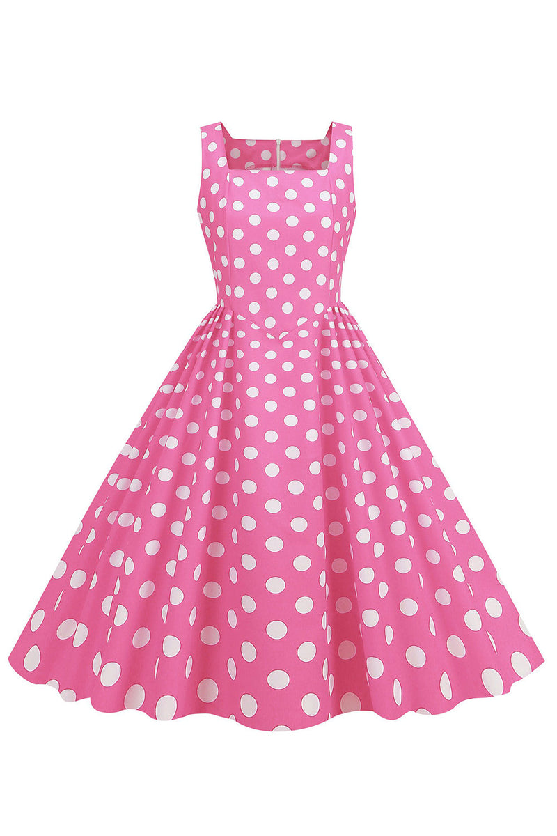 Laden Sie das Bild in den Galerie-Viewer, Polka Dots Rosa ärmelloses Kleid aus den 1950er Jahren
